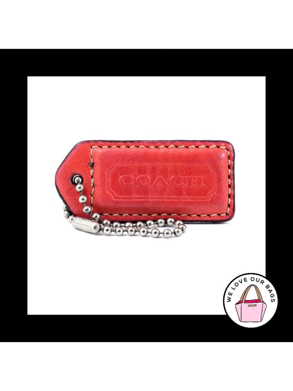 2" Medium VINTAGE COACH Pink Saddle Leather Key Fob Bag Charm Keychain Hang Tag